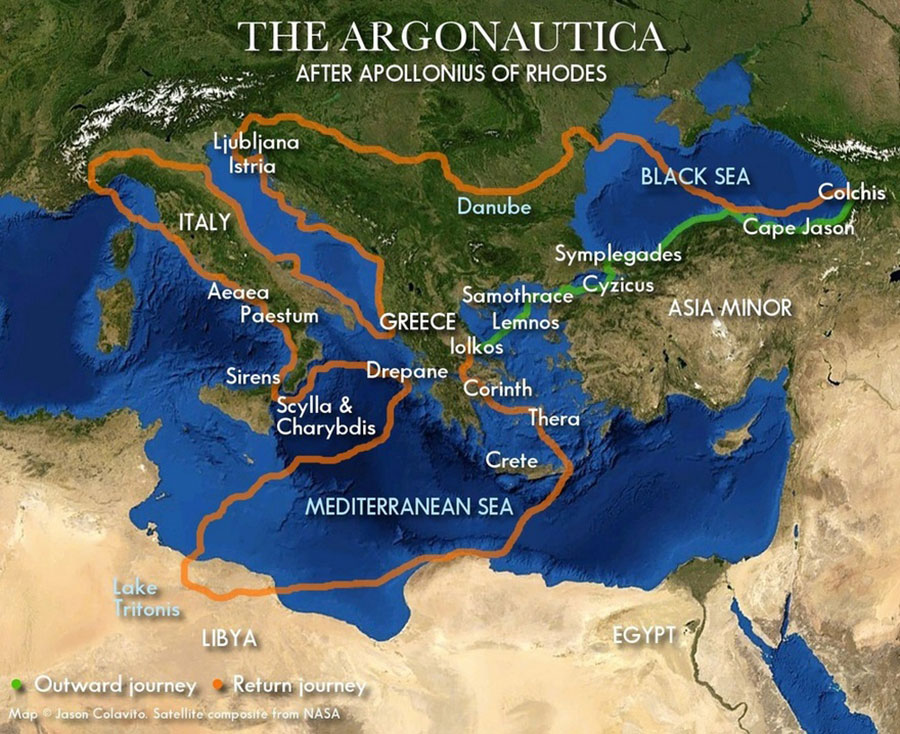 Argonauts route by Apollonius